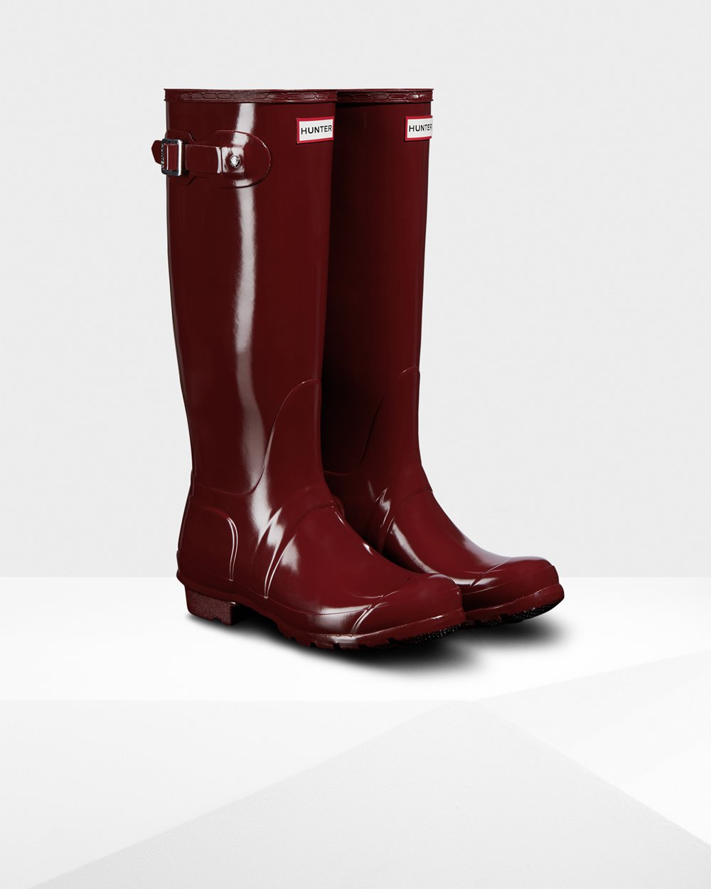 Womens Hunter Tall Rain Boots Grey Red - Original Gloss - 4802536-HP